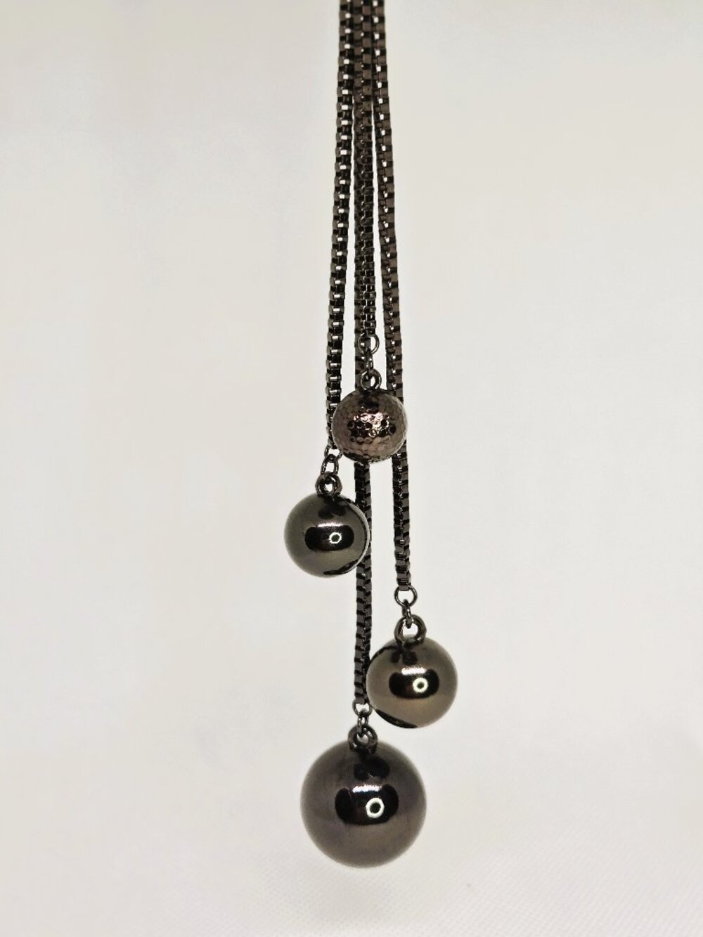 Shapes Gunmetal Long Necklace & Dangle Earrings Set Made in Korea